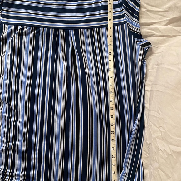 BLOUSE Roz & Ali Blue White Navy Striped V Neck top Short Sleeve Gold zipper CL - Picture 4 of 8